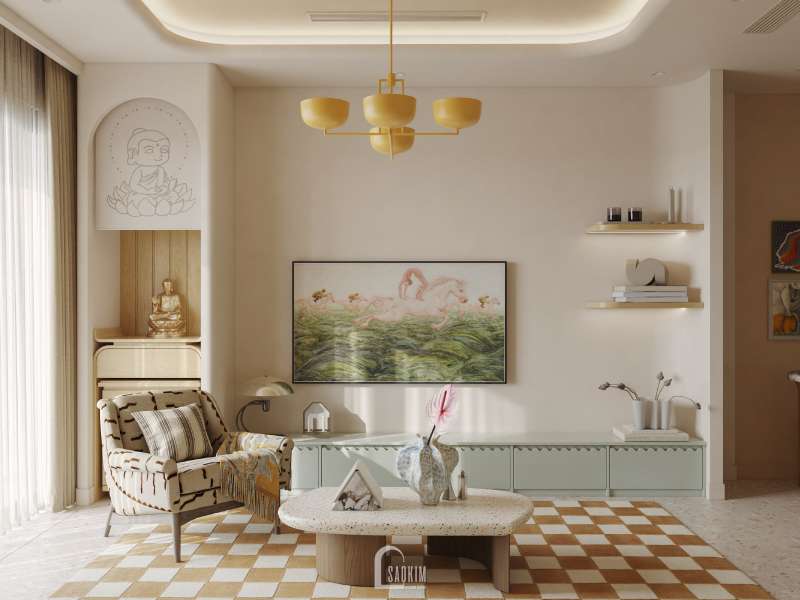 Thiết kế nội thất phòng khách chung cư 3 ngủ phong cách Modern Eclectic Vintage - Nơi vẻ đẹp hoài niệm gặp gỡ nhịp sống đương đại